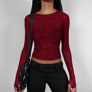 Y2K Hot Topic Monster Spider Web Mesh Long Sleeve Cob Web Top Vintage Mall Goth